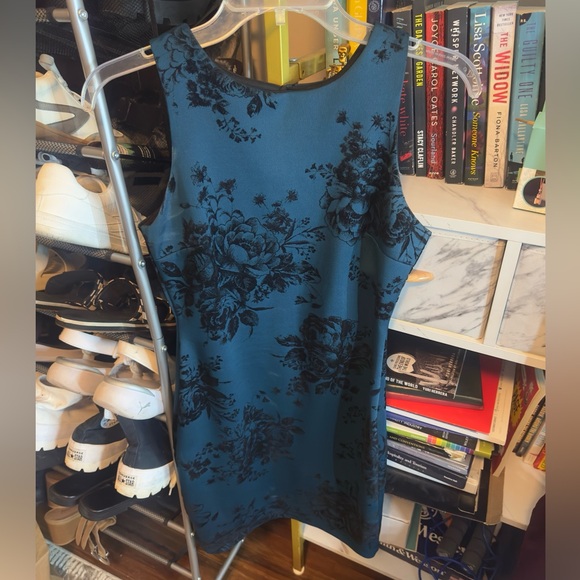 Floral Sleeveless Dress - Teal and Black - Picture 1 of 2